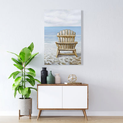 Wood Beach Chair Canvas | Coastal Home Decor Wall Art