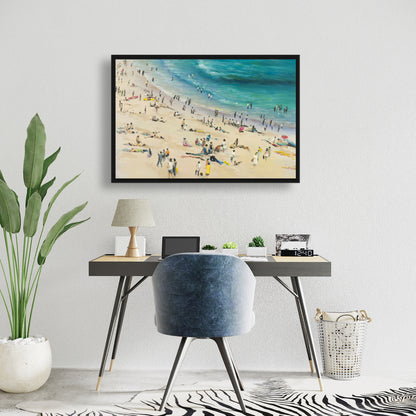 Foule estivale à la plage | Toile encadrée « Mer turquoise »