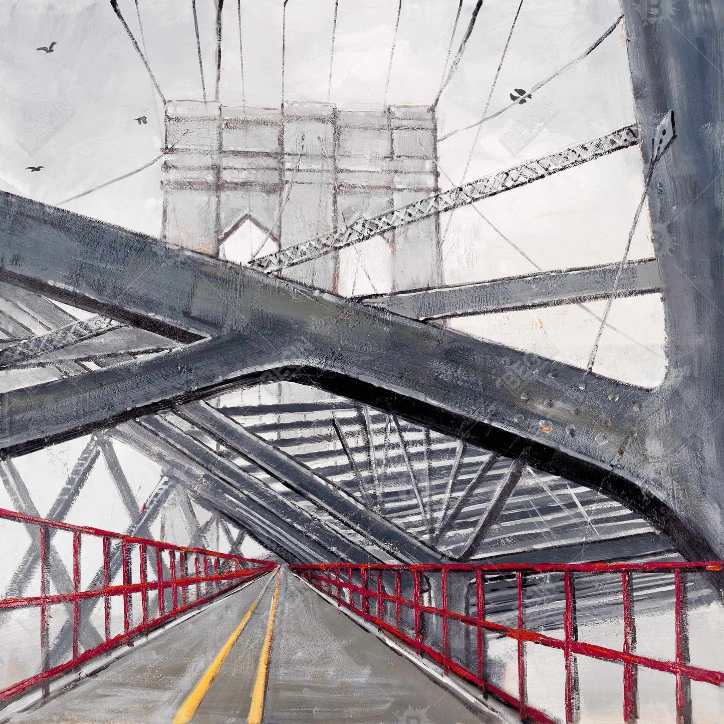 Under the Brooklyn Bridge Gray Cities Canvas - Home Decor