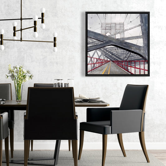 Toile encadrée « Oiseau gris » pour chambre à coucher – Décor sous le pont de Brooklyn