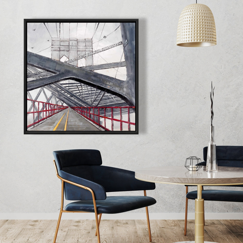 Toile encadrée « Oiseau gris » pour chambre à coucher – Décor sous le pont de Brooklyn