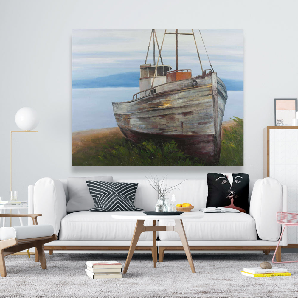 Old Abandoned Boat Canvas | Coastal Home Decor Artwork