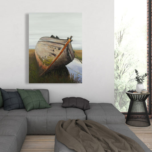 Toile de chambre contemporaine | Vieux bateau abandonné dans un marais