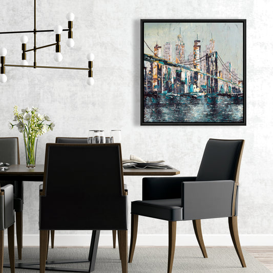 Toile abstraite « Pont » | Décoration murale avec cadre bleu