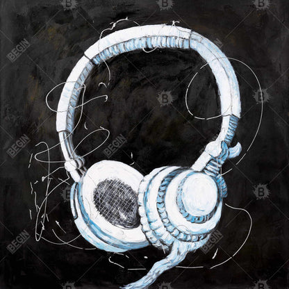Toile illustrative « Casque musical » | Décoration d'intérieur encadrée bleue