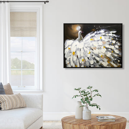 Abstract Peacock Framed Canvas - Brown Bird Home Decor Wall Art