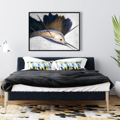 Toile abstraite « Espadon » | Décoration de salle de bain marine | Art encadré