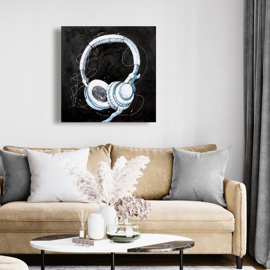Blue Headphones Canvas | Home Decor for Music Lovers