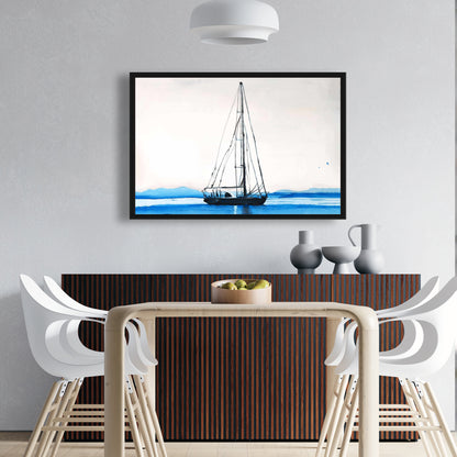Sailboat on Calm Water | Blue Bedroom Boat Framed Canvas Decor