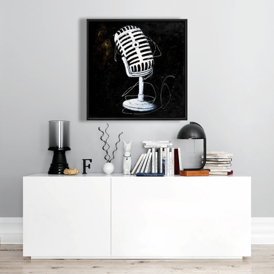 Microphone Man Cave Decor | Framed Canvas - Musical Instrument