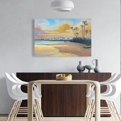 Sunset by the Sea Coastal Blue Canvas | Trees Home Decor