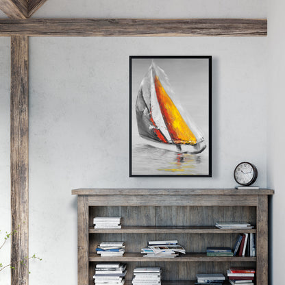 Two Colors Sailing Boat Canvas | Coastal Blue Home Decor