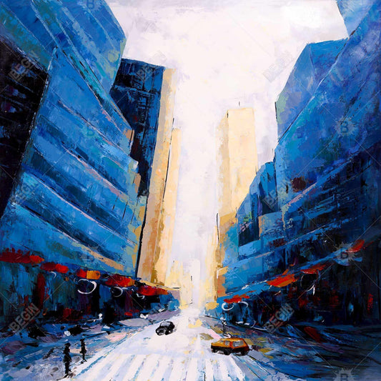 Blue Asymmetrical Street Canvas | Bedroom Wall Art Decor