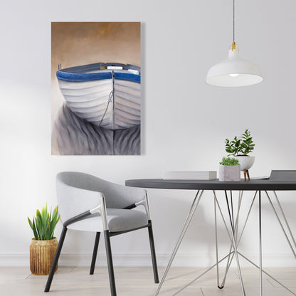 Canoe Boat Blue Coastal Canvas - Nautical Home Decor Art