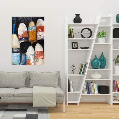 Vintage Lobster Buoys Sea Blue Canvas | Home Decor Art