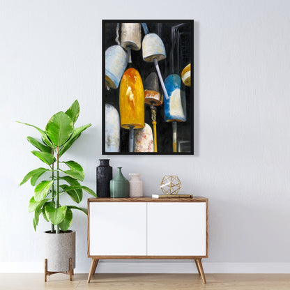 Old Lobster Buoys Coastal Canvas | Blue Framed Home Decor