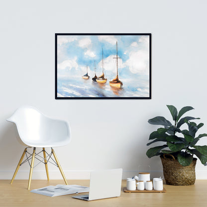 Toile « Voiliers en mer » | Décoration d'intérieur bleu marine