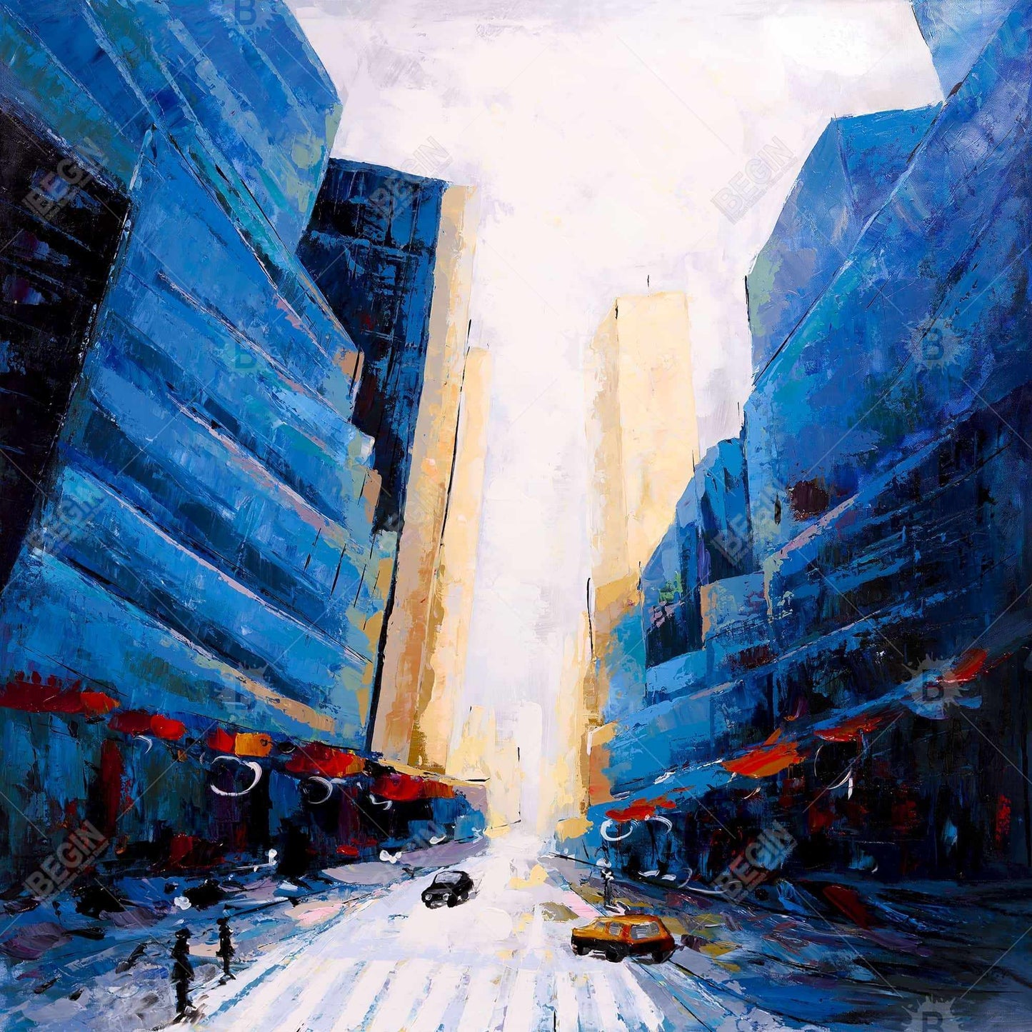 Blue Asymmetrical Street Canvas | Modern Bedroom Wall Art