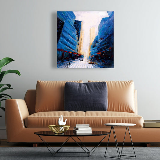 Blue Asymmetrical Street Canvas | Bedroom Wall Art Decor