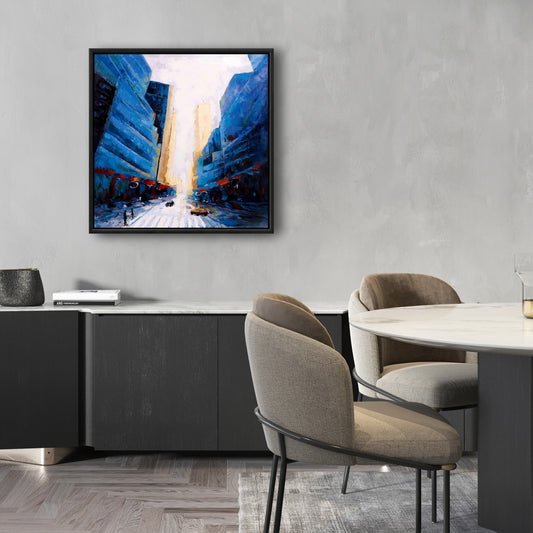 Blue Asymmetrical Street Canvas | Modern Bedroom Wall Art