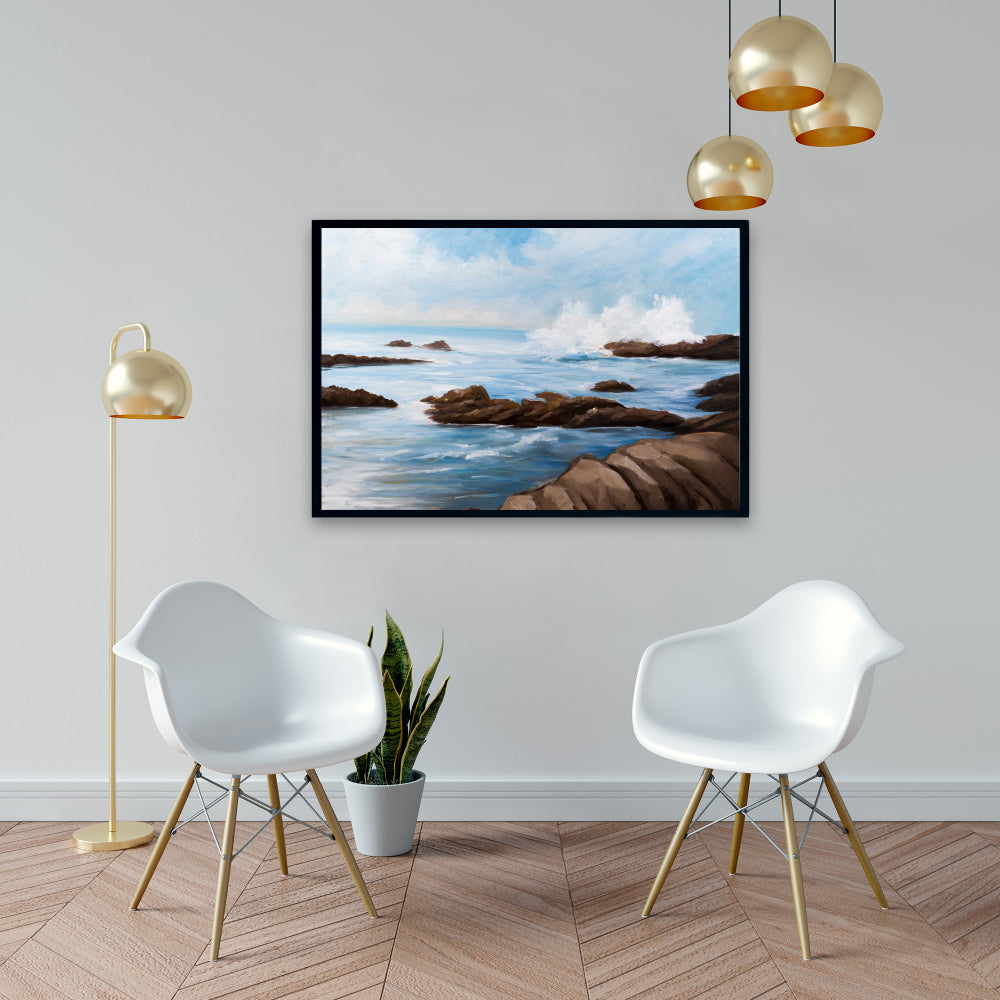 Seaside Wave Framed Canvas | Coastal Sea Bedroom Decor