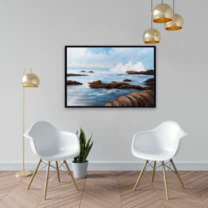 Seaside Wave Framed Canvas | Coastal Sea Bedroom Decor