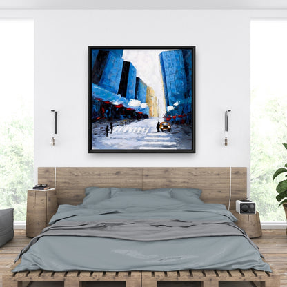 Blue Cities Bedroom Framed Canvas - Blue Buildings Home Decor