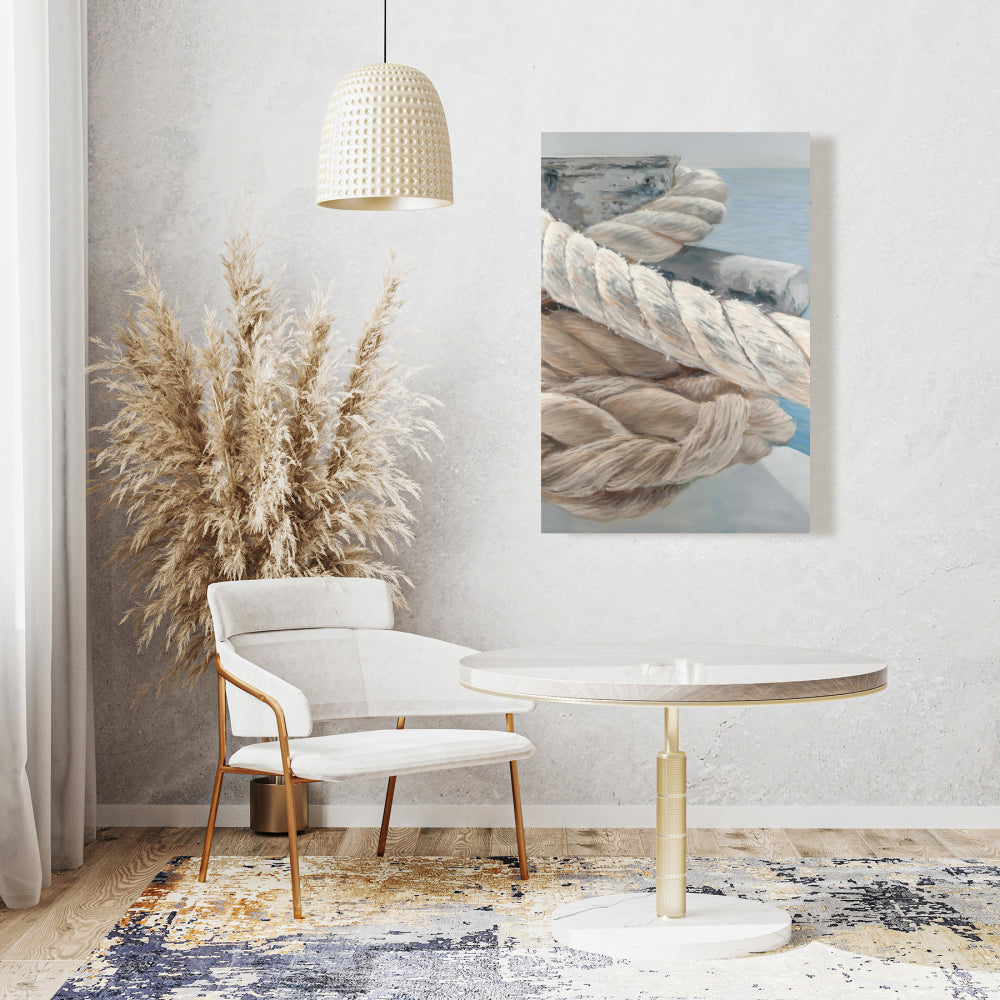 Toile côtière pour chambre marine | Gros plan sur les cordes d'arrimage