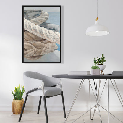 Toile de bateau côtier – Gros plan sur les cordes d'arrimage | Cadre blanc décoratif