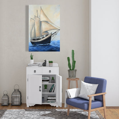 Blue Boat Bedroom Canvas - Ship Sailing by Sunny Day Decor