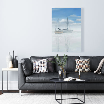 Coastal Bedroom Boat Canvas | Two Sailboats Lake Decor
