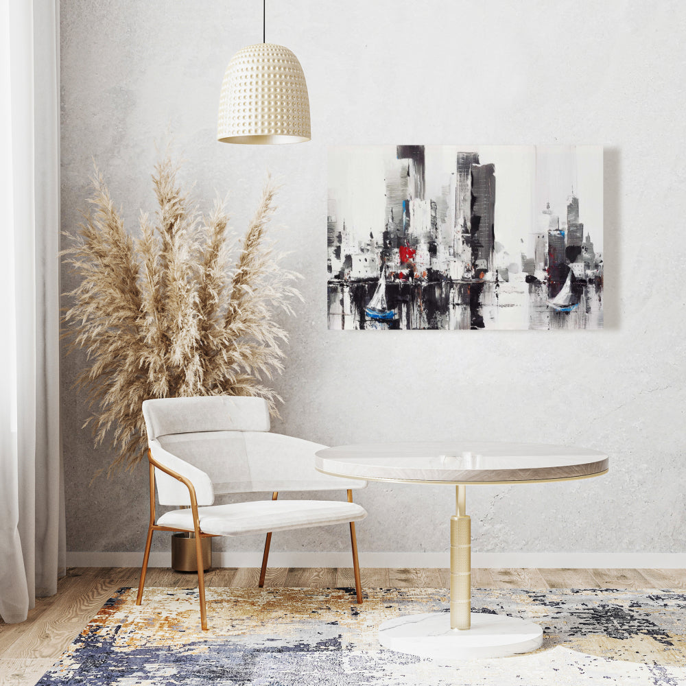 Abstract Boats with Cityscape Canvas - Gray Cities Decor
