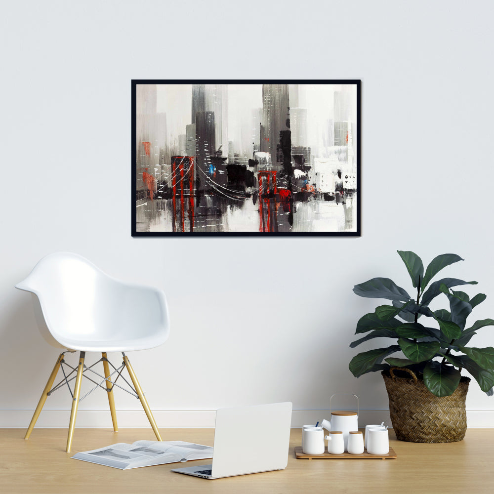 Ville grise abstraite avec pont | Décoration d'intérieur sur toile encadrée