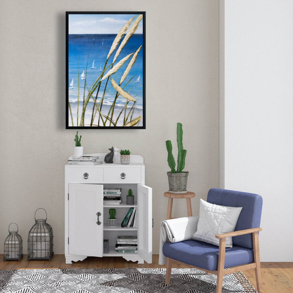 Blue Bedroom Romantic Canvas - Oyat Plant and Seaside Decor