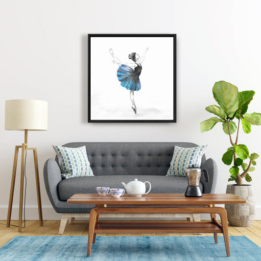 Small Blue Ballerina Framed Canvas - Romantic Home Decor