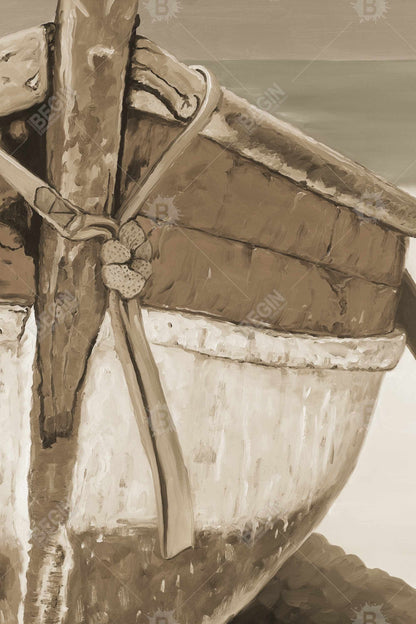 Tied Up Rowing Boat Coastal Bathroom Canvas - Home Decor