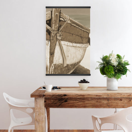 Tied Up Rowing Boat Coastal Bathroom Canvas - Home Decor