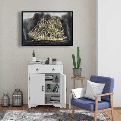 Old Sailing Ship Canvas - Coastal Bathroom Decor Wall Art