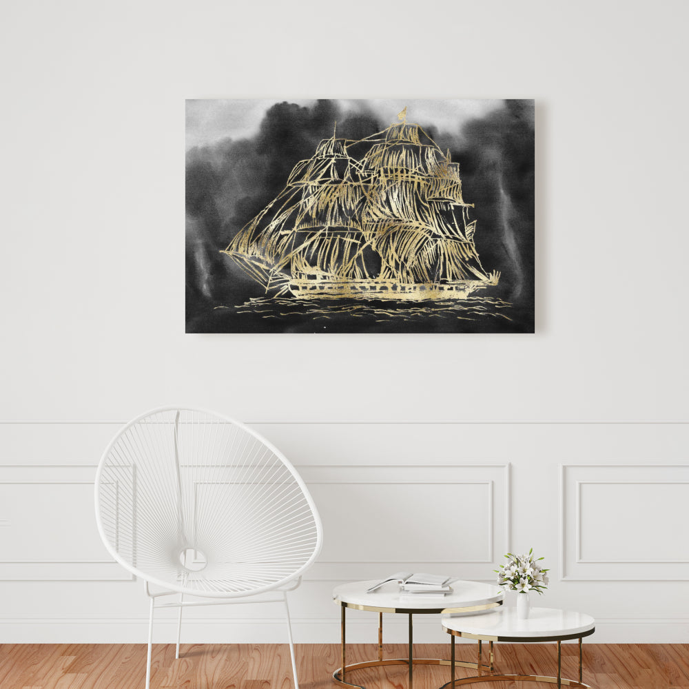 Old Sailing Ship Canvas | Boat Black Bathroom Decor