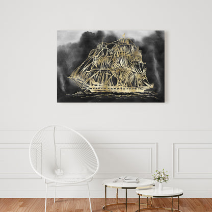 Old Sailing Ship Canvas | Boat Black Bathroom Decor