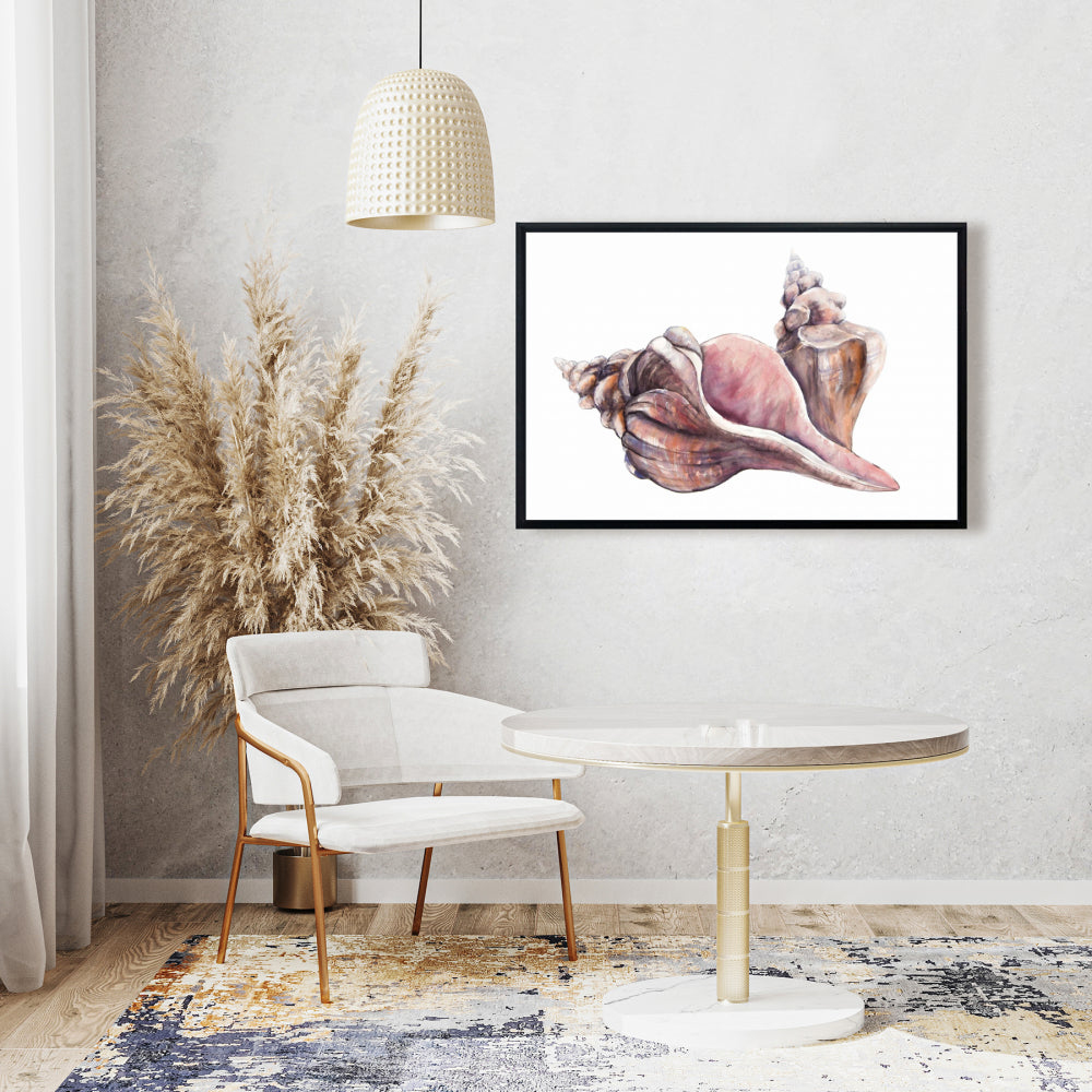 Pink Sea Bedroom Framed Canvas - Horse Conch Seashell Decor