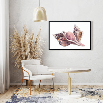 Pink Sea Bedroom Framed Canvas - Horse Conch Seashell Decor