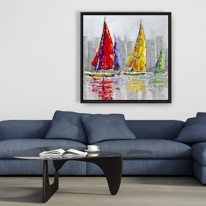 Voiliers au vent | Toile encadrée grise | Décoration d'intérieur