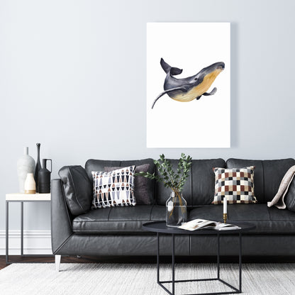 Watercolor Blue Whale Canvas - Gray Aquatic Animal Decor