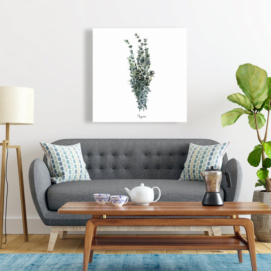 Toile « Feuilles de thym » | Décoration murale de cuisine blanche