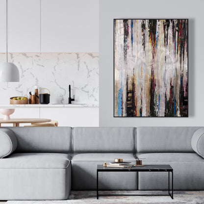 Peinture liquide abstraite - Toile encadrée bleue moderne pour décoration intérieure