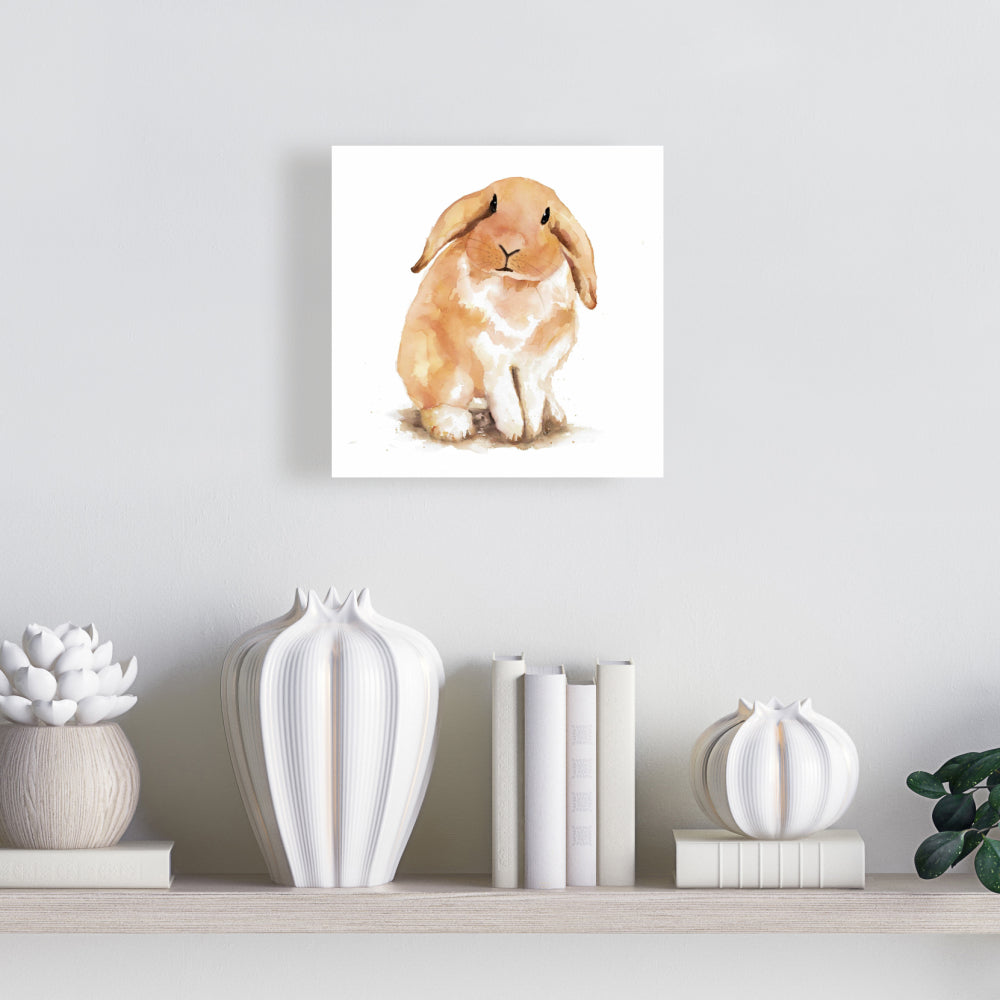 Toile représentant un lapin bélier | Décoration murale animalière orange pour chambre à coucher