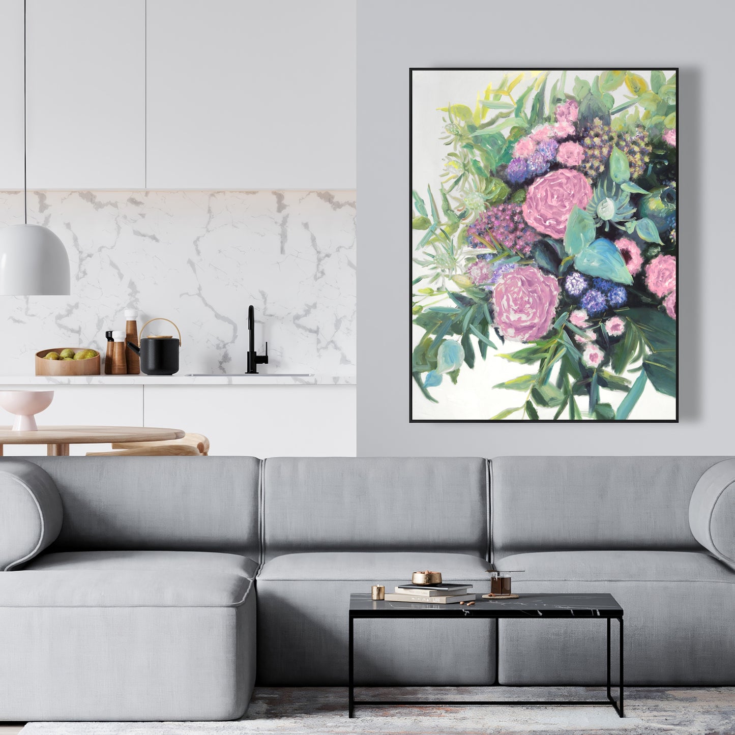 Mélodie de fleurs fuchsia - Toile encadrée florale violette