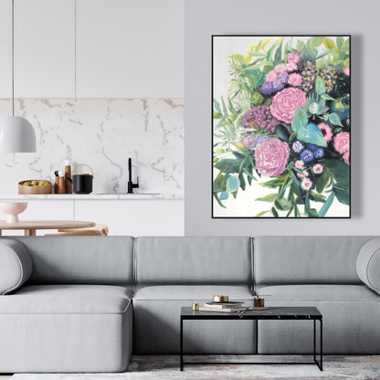 Mélodie de fleurs fuchsia - Toile encadrée florale violette