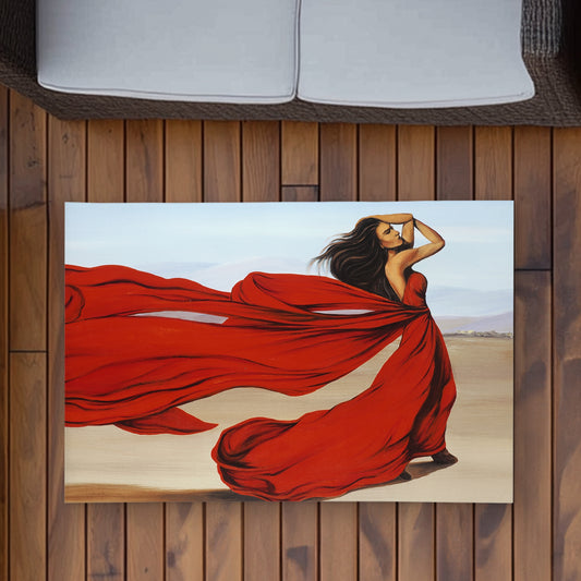Woman in Long Red Dress Rug | 2'x3' Outdoor Living Room Decor